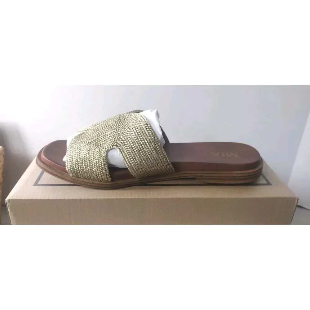 Mia Women's Dia Flat Gold Sandals Size 8M New With Box